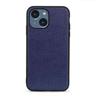 For iPhone 14 Litchi Texture Genuine Leather Phone Case (Blue)