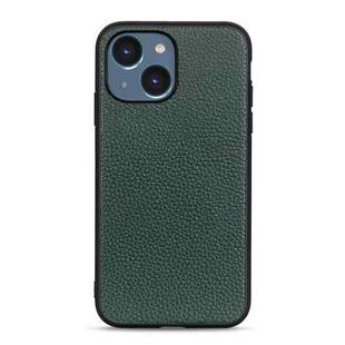 For iPhone 14 Litchi Texture Genuine Leather Phone Case (Green)