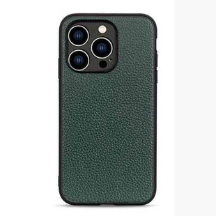 For iPhone 14 Pro Litchi Texture Genuine Leather Phone Case (Green)