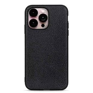 For iPhone 14 Pro Max Litchi Texture Genuine Leather Phone Case (Black)