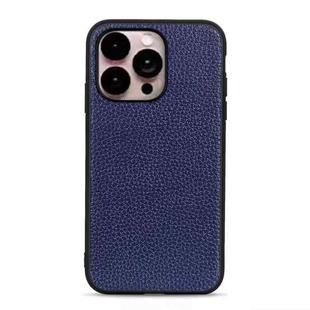 For iPhone 14 Pro Max Litchi Texture Genuine Leather Phone Case (Blue)