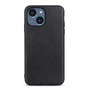 For iPhone 14 Lambskin Texture Genuine Leather Phone Case (Black)