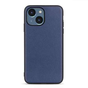 For iPhone 14 Plus  Lambskin Texture Genuine Leather Phone Case (Blue)