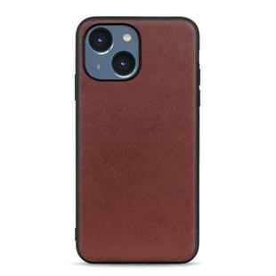 For iPhone 14 Plus  Lambskin Texture Genuine Leather Phone Case (Brown)