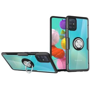 For Galaxy A51 Shockproof Transparent TPU + Acrylic Protective Case with Ring Holder(Silver Black)