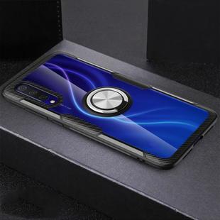 For Xiaomi CC9 Shockproof Transparent TPU + Acrylic Protective Case with Ring Holder(Silver Black)