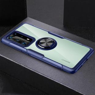 For Huawei P40 Pro Shockproof Transparent TPU + Acrylic Protective Case with Ring Holder(Blue)