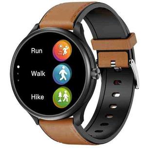 M3 1.28 inch TFT Color Screen Smart Watch, Support Bluetooth Calling/Body Temperature Monitoring, Style:Coffee Leather Strap(Black)