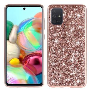 For Galaxy A51 Plating Glittery Powder Shockproof TPU Protective Case(Rose Gold)