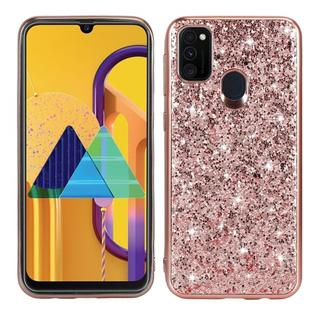 For Galaxy M30s Plating Glittery Powder Shockproof TPU Protective Case(Rose Gold)