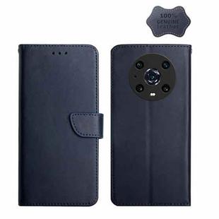 For Honor Magic4 Pro Genuine Leather Fingerprint-proof Horizontal Flip Phone Case(Blue)