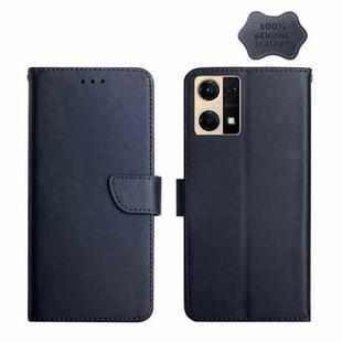 For OPPO Reno7 4G Genuine Leather Fingerprint-proof Horizontal Flip Phone Case(Blue)
