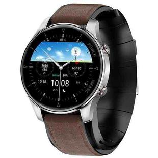 P50 1.3 inch IPS Screen Smart Watch, Support Balloon Blood Pressure Measurement/Body Temperature Monitoring, Style:Brown Leather Watch Band(Silver)