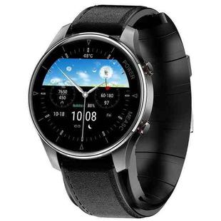 P50 1.3 inch IPS Screen Smart Watch, Support Balloon Blood Pressure Measurement/Body Temperature Monitoring, Style:Black Leather Watch Band(Black)