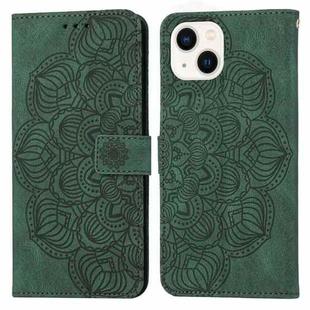 For iPhone 13 Mandala Embossed Flip Leather Phone Case(Green)