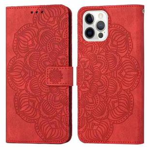 For iPhone 12 / 12 Pro Mandala Embossed Flip Leather Phone Case(Red)