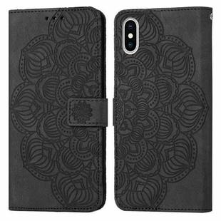 For iPhone X / XS Mandala Embossed Flip Leather Phone Case(Black)