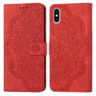 For iPhone X / XS Mandala Embossed Flip Leather Phone Case(Red)