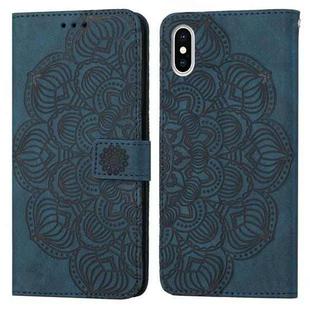 For iPhone X / XS Mandala Embossed Flip Leather Phone Case(Blue)