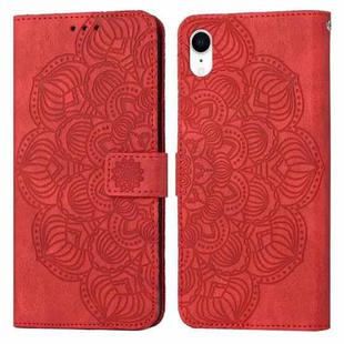 Mandala Embossed Flip Leather Phone Case For iPhone XR(Red)