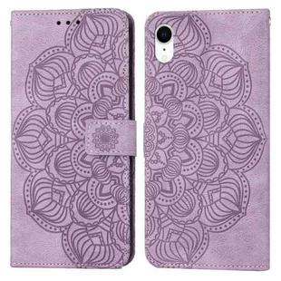 Mandala Embossed Flip Leather Phone Case For iPhone XR(Purple)