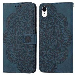 Mandala Embossed Flip Leather Phone Case For iPhone XR(Blue)
