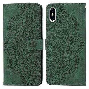 For iPhone XS Max Mandala Embossed Flip Leather Phone Case(Green)