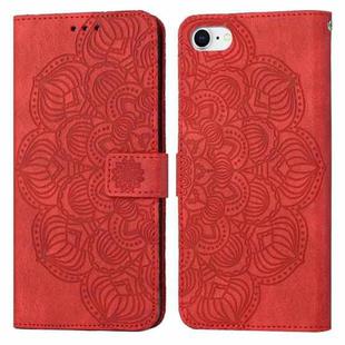 For iPhone SE 2022 / SE 2020 / 8 / 7 Mandala Embossed Flip Leather Phone Case(Red)
