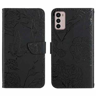 For Motorola Moto G42 Skin Feel Butterfly Peony Embossed Leather Phone Case(Black)