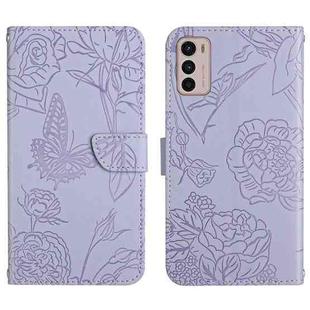 For Motorola Moto G42 Skin Feel Butterfly Peony Embossed Leather Phone Case(Purple)