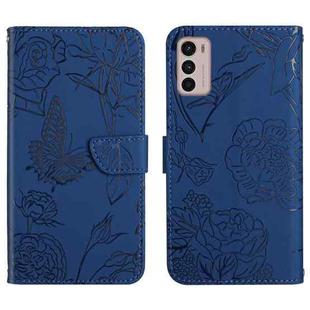 For Motorola Moto G42 Skin Feel Butterfly Peony Embossed Leather Phone Case(Blue)