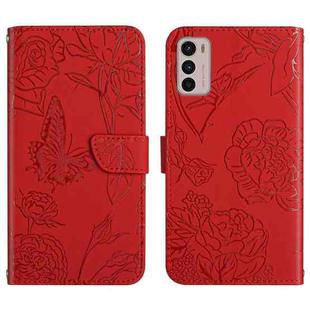 For Motorola Moto G42 Skin Feel Butterfly Peony Embossed Leather Phone Case(Red)