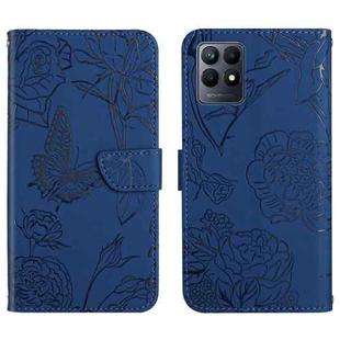 For OPPO Realme Narzo 50 4G Skin Feel Butterfly Peony Embossed Leather Phone Case(Blue)