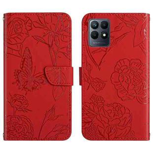 For OPPO Realme Narzo 50 4G Skin Feel Butterfly Peony Embossed Leather Phone Case(Red)