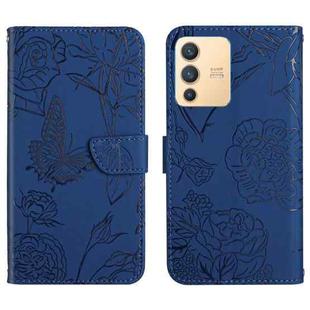 For vivo V23 5G Skin Feel Butterfly Peony Embossed Leather Phone Case(Blue)