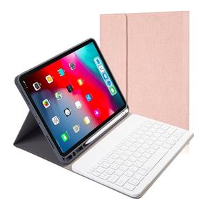 RK11 Cloth Texture Detachable Magnetic Bluetooth Keyboard Horizontal Flip Leather Tablet Case for iPad Pro 11 2020 / 2018 with Holder & Pen Slot(Rose Gold)