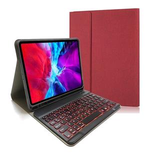 RK11D Backlight Cloth Texture Detachable Magnetic Bluetooth Keyboard Horizontal Flip Leather Tablet Case for iPad Pro 11 2020 / 2018 with Holder & Pen Slot(Red)