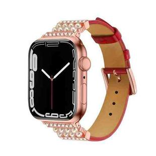 Pearl Diamond Leather Watch Band For Apple Watch Series 8&7 41mm / SE 2&6&SE&5&4 40mm / 3&2&1 38mm(Red)