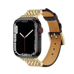 Pearl Diamond Leather Watch Band For Apple Watch Series 8&7 41mm / SE 2&6&SE&5&4 40mm / 3&2&1 38mm(Black)