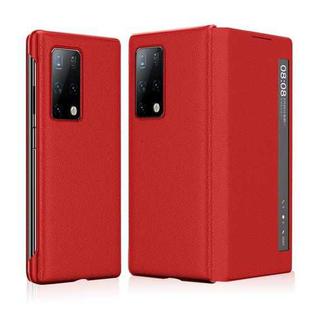 For Huawei Mate X2 Litchi Texture Horizontal Flip Leather Phone Case with Smart Touch Call Display ID(Red)