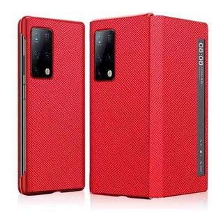 For Huawei Mate X2 Cross Texture Horizontal Flip Leather Phone Case with Smart Touch Call Display ID(Red)