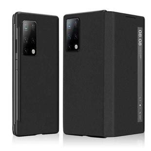 For Huawei Mate X2 Leather Texture Horizontal Flip Phone Case with Smart Touch Call Display ID(Black)