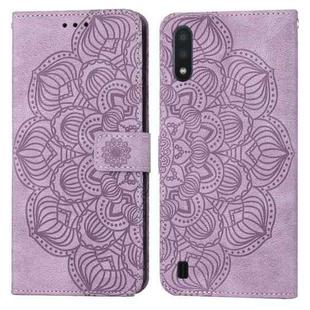 For Samsung Galaxy A01 Mandala Embossed Flip Leather Phone Case(Purple)