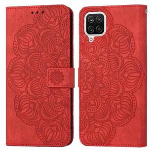 For Samsung Galaxy A12 Mandala Embossed Flip Leather Phone Case(Red)