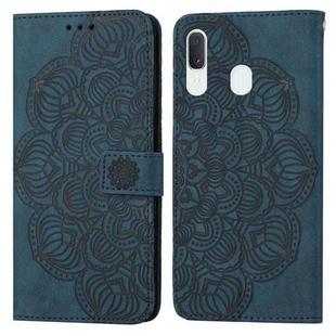 For Samsung Galaxy A20e Mandala Embossed Flip Leather Phone Case(Blue)
