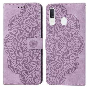 For Samsung Galaxy A20e Mandala Embossed Flip Leather Phone Case(Purple)