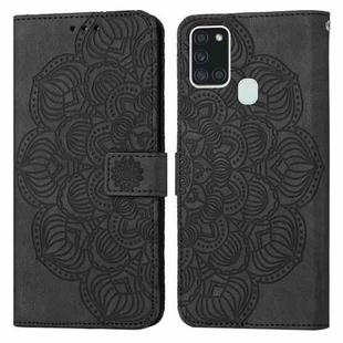 For Samsung Galaxy A21s Mandala Embossed Flip Leather Phone Case(Black)