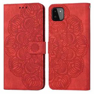 For Samsung Galaxy A22 5G Mandala Embossed Flip Leather Phone Case(Red)