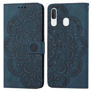 For Samsung Galaxy A40 Mandala Embossed Flip Leather Phone Case(Blue)