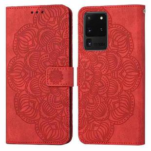 For Samsung Galaxy S20 Ultra Mandala Embossed Flip Leather Phone Case(Red)